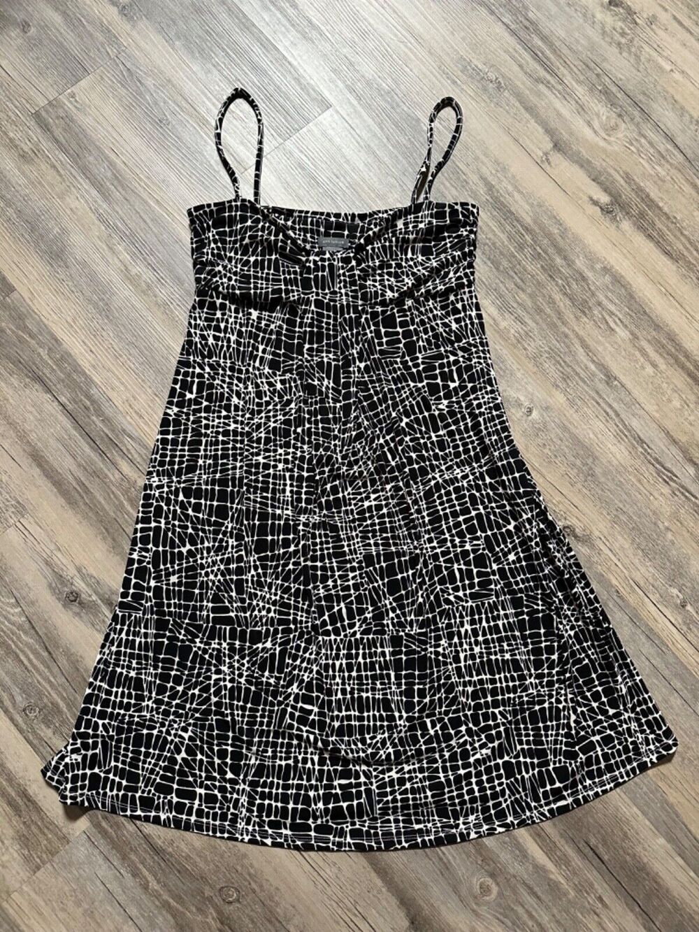 Ann Taylor Dress Sleeveless Geometric A-Line Black White Spaghetti Strap Small